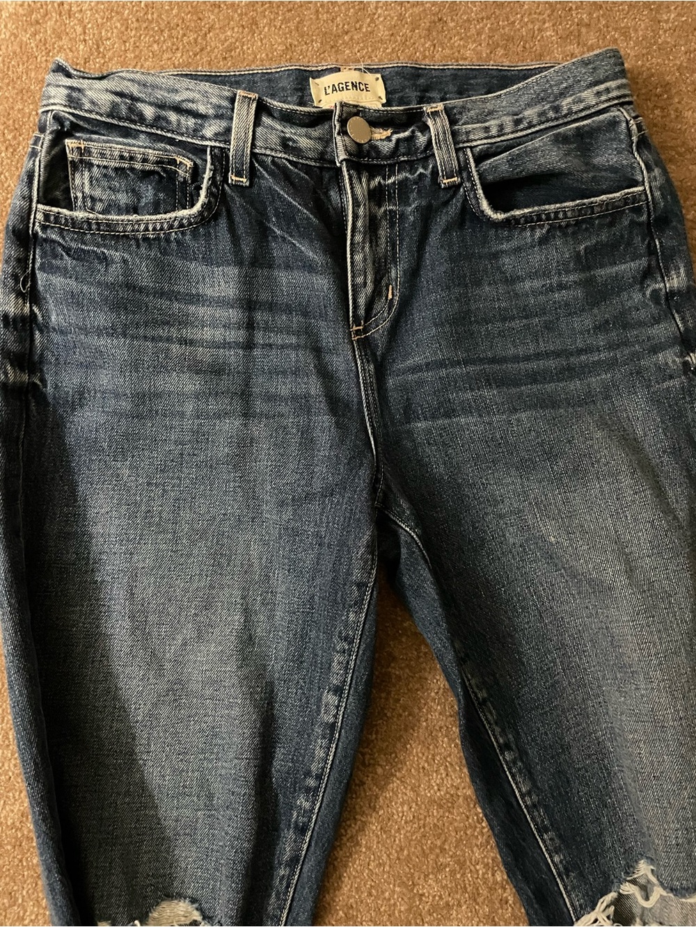 L'AGENCE Women's Medium Blue distressed Boyfriend Jeans